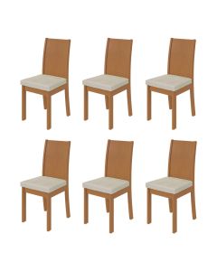 Conjunto com 6 Cadeira de Jantar Athenas com Estofado em Madeira Maciça Amendoa - Linho Bege
