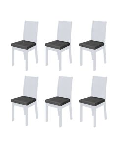 Conjunto com 6 Cadeira de Jantar Athenas com Estofado em Madeira Maciça Branco - Linho Cinza