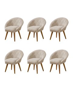 Kit 6 Poltronas Canastra Decorativa Para Recepção Estofado Linho Bege Pés Palito