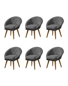 Kit 6 Poltronas Canastra Decorativa Para Recepção Estofado Linho Cinza Grafite Pés Palito
