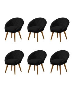 Kit 6 Poltronas Canastra Decorativa Para Recepção Estofado Linho Preto Pés Palito