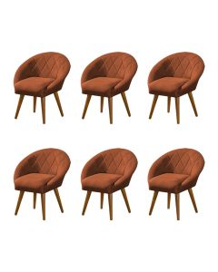 Kit 6 Poltronas Canastra Decorativa Para Recepção Estofado Linho Terracota Pés Palito