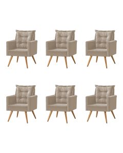 Kit 6 Poltronas Cancun Decorativa Para Recepção Estofado Linho Bege Pés Palito