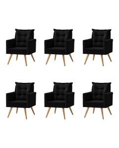 Kit 6 Poltronas Cancun Decorativa Para Recepção Estofado Linho Preto Pés Palito