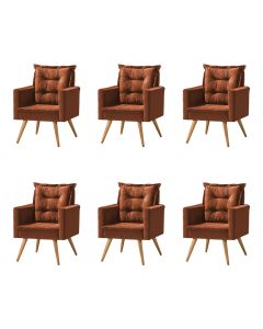 Kit 6 Poltronas Cancun Decorativa Para Recepção Estofado Linho Terracota Pés Palito