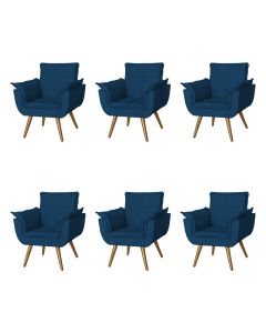 Kit 6 Poltronas Opala Decorativa Para Recepção Estofado Veludo Azul