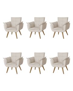 Kit 6 Poltronas Opala Decorativa Para Recepção Estofado Veludo Bege