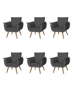 Kit 6 Poltronas Opala Decorativa Para Recepção Estofado Linho Cinza Grafite