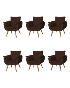 Kit 6 Poltronas Opala Decorativa Para Recepção Estofado Linho Marrom