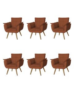 Kit 6 Poltronas Opala Decorativa Para Recepção Estofado Linho Terracota