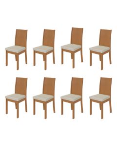Conjunto com 8 Cadeiras de Jantar Athenas em Madeira Maciça Amendoa - Linho Bege