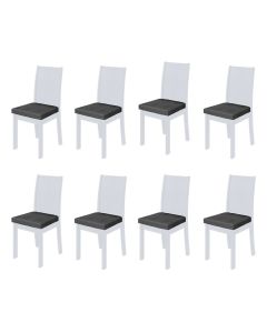 Conjunto com 8 Cadeiras de Jantar Athenas em Madeira Maciça Branco - Linho Cinza