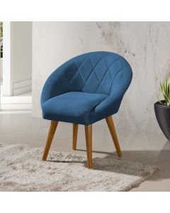 Poltrona Canastra Decorativa Para Recepção Estofado Linho Azul Pés Palito