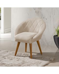 Poltrona Canastra Decorativa Para Recepção Estofado Linho Bege Pés Palito