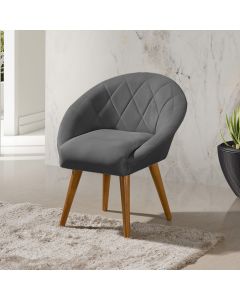 Poltrona Canastra Decorativa Para Recepção Estofado Linho Cinza Grafite Pés Palito