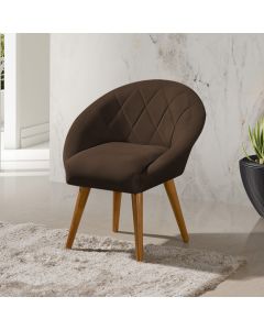 Poltrona Canastra Decorativa Para Recepção Estofado Veludo Marrom Pés Palito
