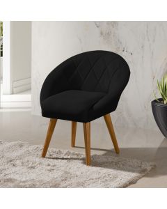 Poltrona Canastra Decorativa Para Recepção Estofado Linho Preto Pés Palito