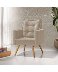 Poltrona Cancun Decorativa Para Recepção Estofado Linho Bege Pés Palito