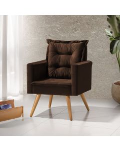 Poltrona Cancun Decorativa Para Recepção Estofado Linho Marrom Pés Palito