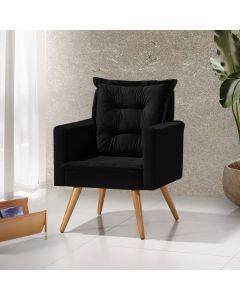 Poltrona Cancun Decorativa Para Recepção Estofado Linho Preto Pés Palito