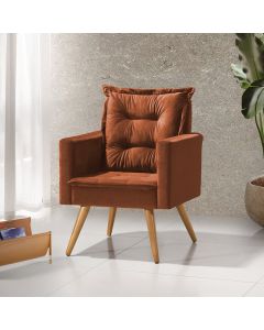 Poltrona Cancun Decorativa Para Recepção Estofado Linho Terracota Pés Palito