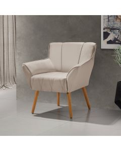 Poltrona Decorativa Itália Para Sala De Estar Base Madeira Maciça Estofado Linho Bege