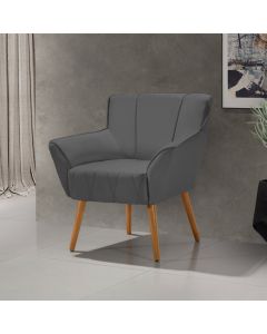 Poltrona Decorativa Itália Para Sala De Estar Base Madeira Maciça Estofado Linho Cinza Grafite