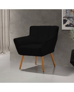 Poltrona Decorativa Itália Para Sala De Estar Base Madeira Maciça Estofado Linho Preto