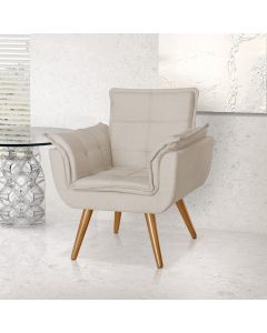 Poltrona Opala Decorativa Para Recepção Estofado Veludo Bege