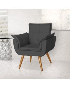 Poltrona Opala Decorativa Para Recepção Estofado Veludo Cinza Grafite