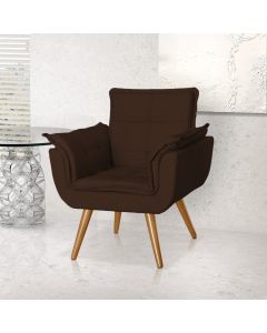 Poltrona Opala Decorativa Para Recepção Estofado Linho Marrom