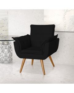 Poltrona Opala Decorativa Para Recepção Estofado Linho Preto