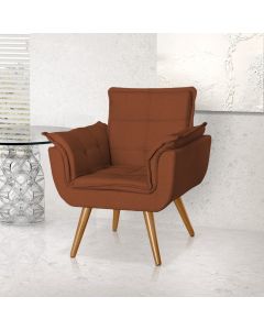Poltrona Opala Decorativa Para Recepção Estofado Linho Terracota