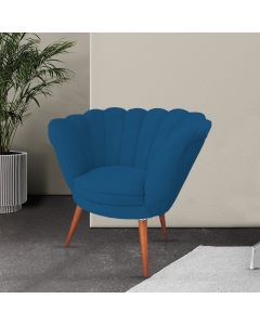 Poltrona Decorativa Pétala Para Clínicas E Consultórios Base Madeira Maciça Estofado Linho Azul