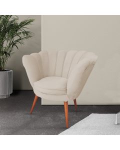 Poltrona Decorativa Pétala Para Clínicas E Consultórios Base Madeira Maciça Estofado Veludo Bege