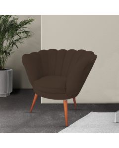 Poltrona Decorativa Pétala Para Clínicas E Consultórios Base Madeira Maciça Estofado Veludo Marrom