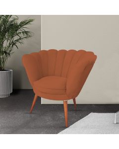Poltrona Decorativa Pétala Para Clínicas E Consultórios Base Madeira Maciça Estofado Linho Terracota