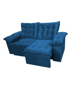 Sofá Retrátil Reclinável Confort 2,00m Estofado Capitonê Veludo Azul