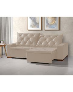 Sofa Retrátil Reclinável Milão 2,90m 5 Lugares Estofado Veludo Bege
