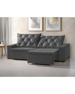 Sofa Retrátil Reclinável Milão 2,90m 5 Lugares Estofado Veludo Cinza Grafite