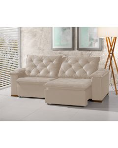 Sofa Retrátil Reclinável Milão Premium 2,90m 5 Lugares Estofado Veludo Com Braço Almofadado Bege 