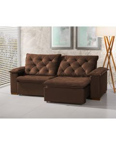Sofa Retrátil Reclinável Milão Premium 2,90m 5 Lugares Estofado Veludo Com Braço Almofadado Marrom 