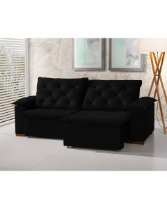 Sofa Retrátil Reclinável Milão Premium 2,90m 5 Lugares Estofado Veludo Com Braço Almofadado Preto 