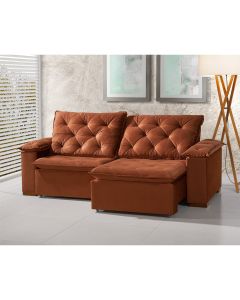 Sofa Retrátil Reclinável Milão 2,90m 5 Lugares Estofado Veludo Com Braço Almofadado Terracota 