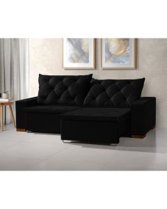 Sofa Retrátil Reclinável Milão 2,90m 5 Lugares Estofado Veludo Preto