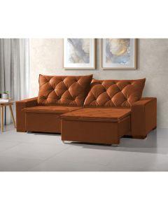 Sofa Retrátil Reclinável Milão 2,90m 5 Lugares Estofado Veludo Terracota